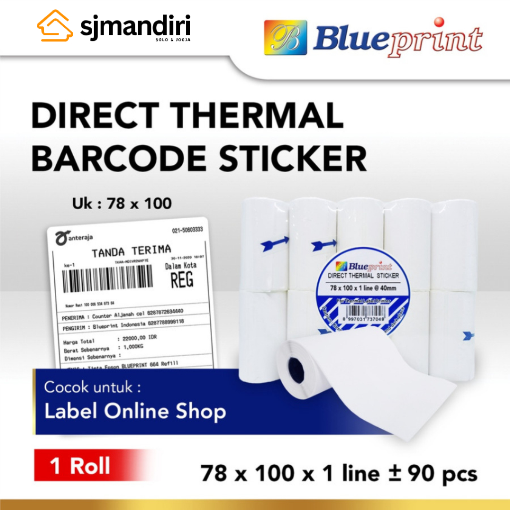 

Blueprint Direct Thermal Sticker 78 x 100mm isi 90 Label Diameter 40mm