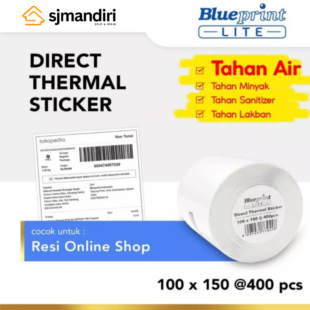 

Blueprint Lite Direct Thermal Sticker 100x150 mm isi 400pcs Label A6 Stiker