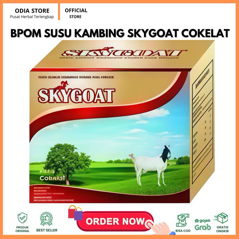 

BPOM SkyGoat Susu Kambing Etawa dan Krim Bubuk Rasa COKELAT Per Box isi 10 Sachet
