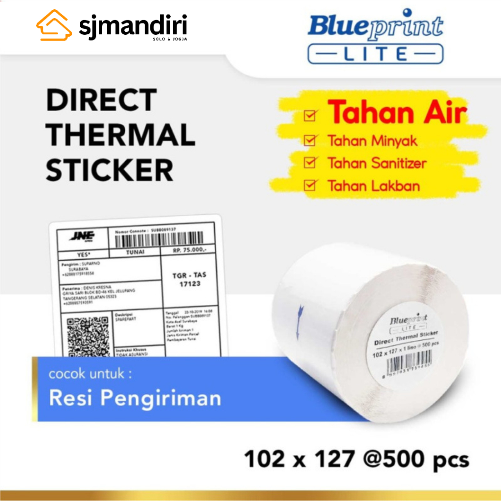 

Blueprint Lite Direct Thermal Sticker Label 102 x 127 @500 Resi Olshop