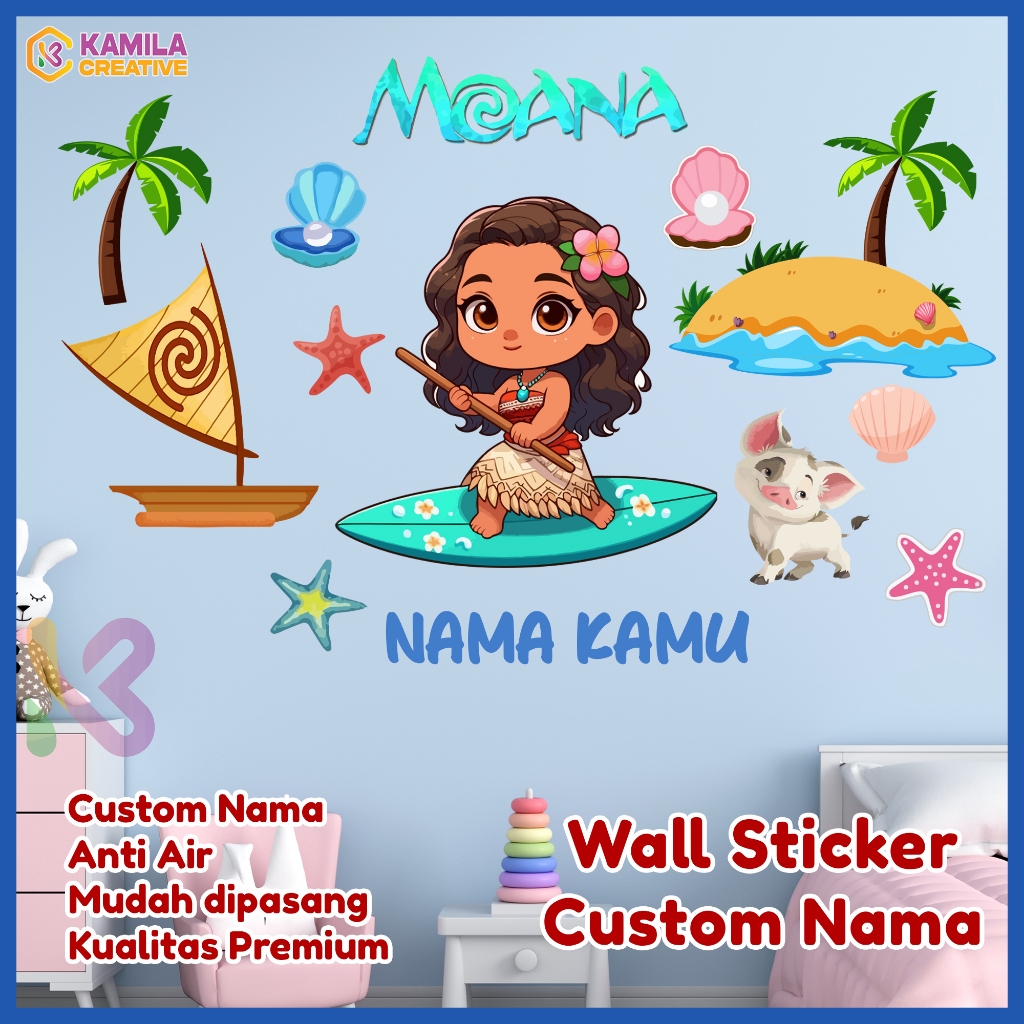 Kakakuproject- Stiker dinding custom nama karakter Moana