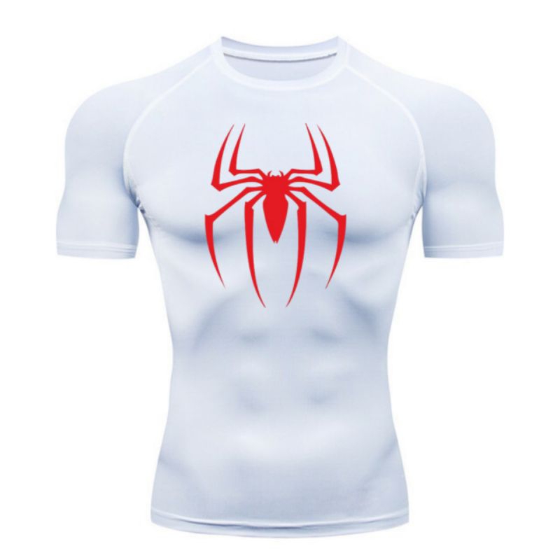 KAOS OLAHRAGA KOMPRESI SPIDERMAN PUTIH / BAJU SPORT PRIA WANITA ELASTIS GYM FITNES