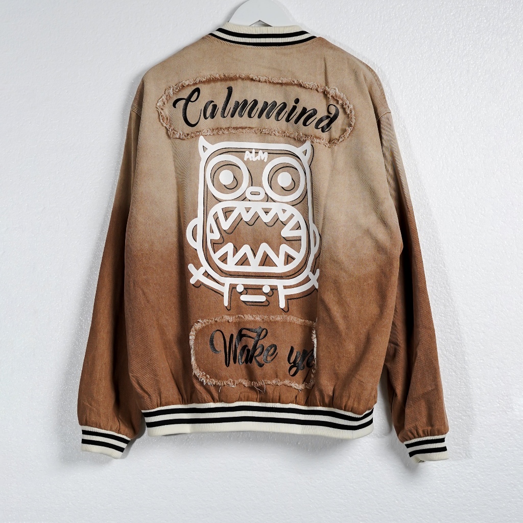 Jaket CALM MIND MONSTER GRADIENT BROWN VARSITY JACKET 100% ORIGINAL