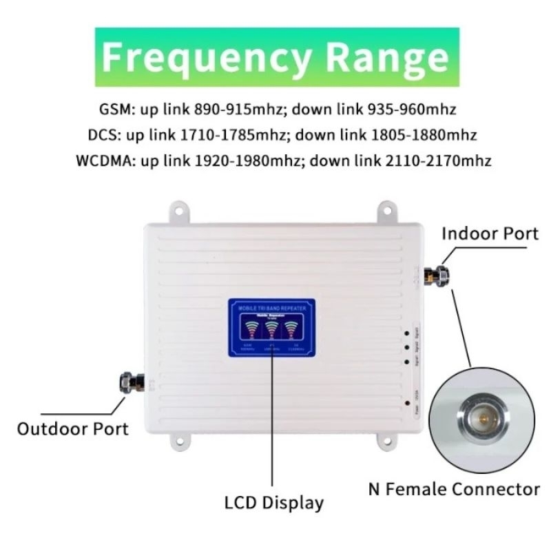 booster amplifier triband sinyal seluler gsm 900 2G umts 3G 2100  dcs 1800 4G