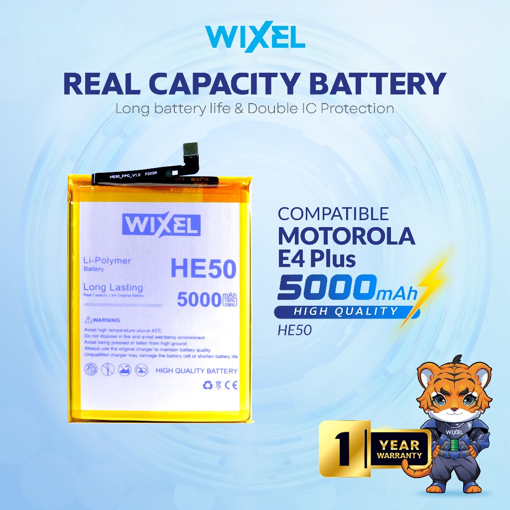 WIXEL Baterai HE50 Motorola E4 Plus Moto E4+ Double Power Batre Batrai Battery Dual Real Capacity Or