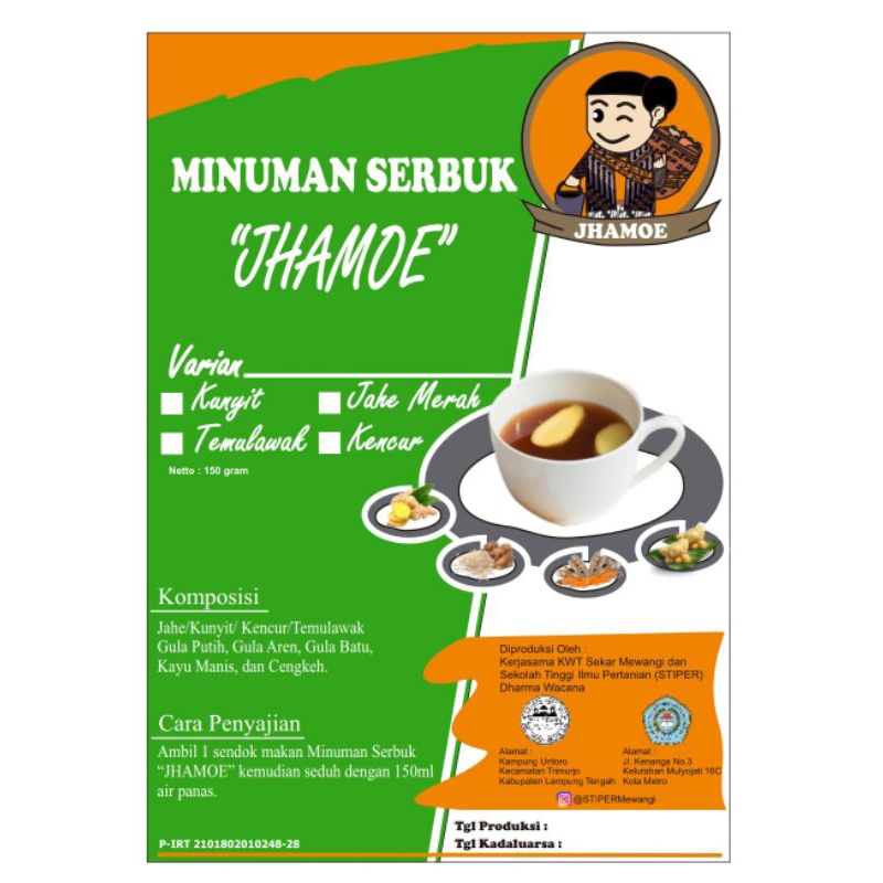 

Minuman Serbuk "JHAMOE" | 150 gram | Jamu Instan Jahe/Kunyit/Temulawak