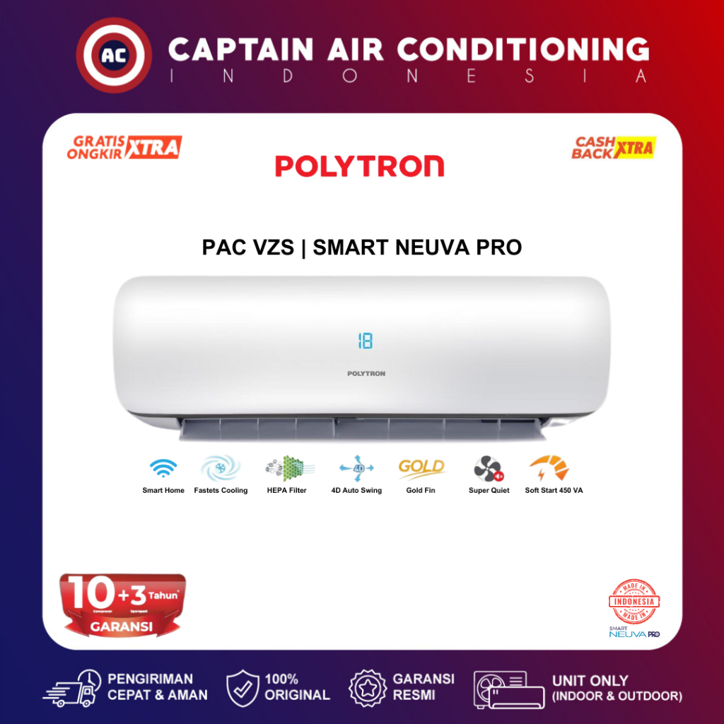 Polytron AC Split PAC18VZS 2 PK Smart Neuva Pro - Kondisioner Udara Efisien Energi