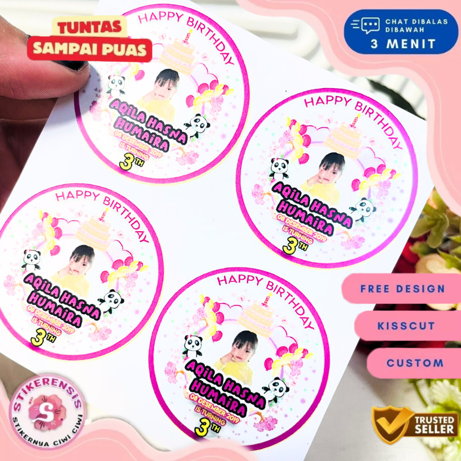 

5-8 Stiker Vinyl Ulang Tahun Anak Sticker Label Undangan Happy Birthday Uk.Sedang Stikerensis