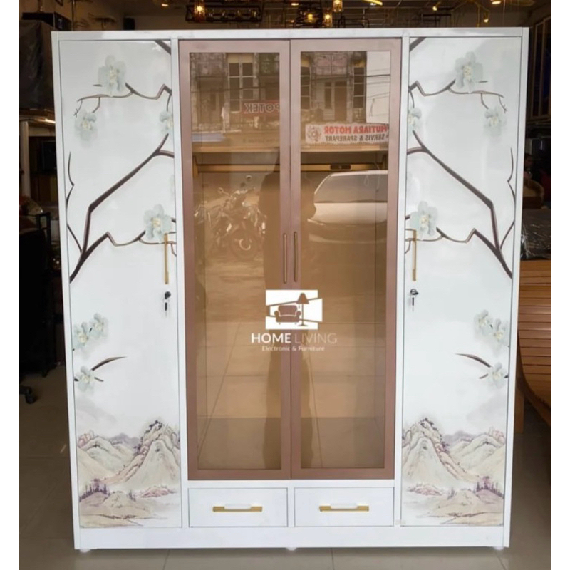HOMELIVING-LEMARI BESI 4 PINTU - LEMARI LED - LEMARI PAKAIAN 4 PINTU - LEMARI JUMBO