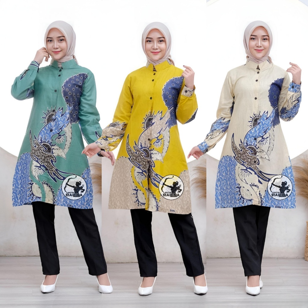 Tunik Batik Wanita Modern Tunik Lengan Balon Atasan Wanita Seragam Kantor Batik Guru