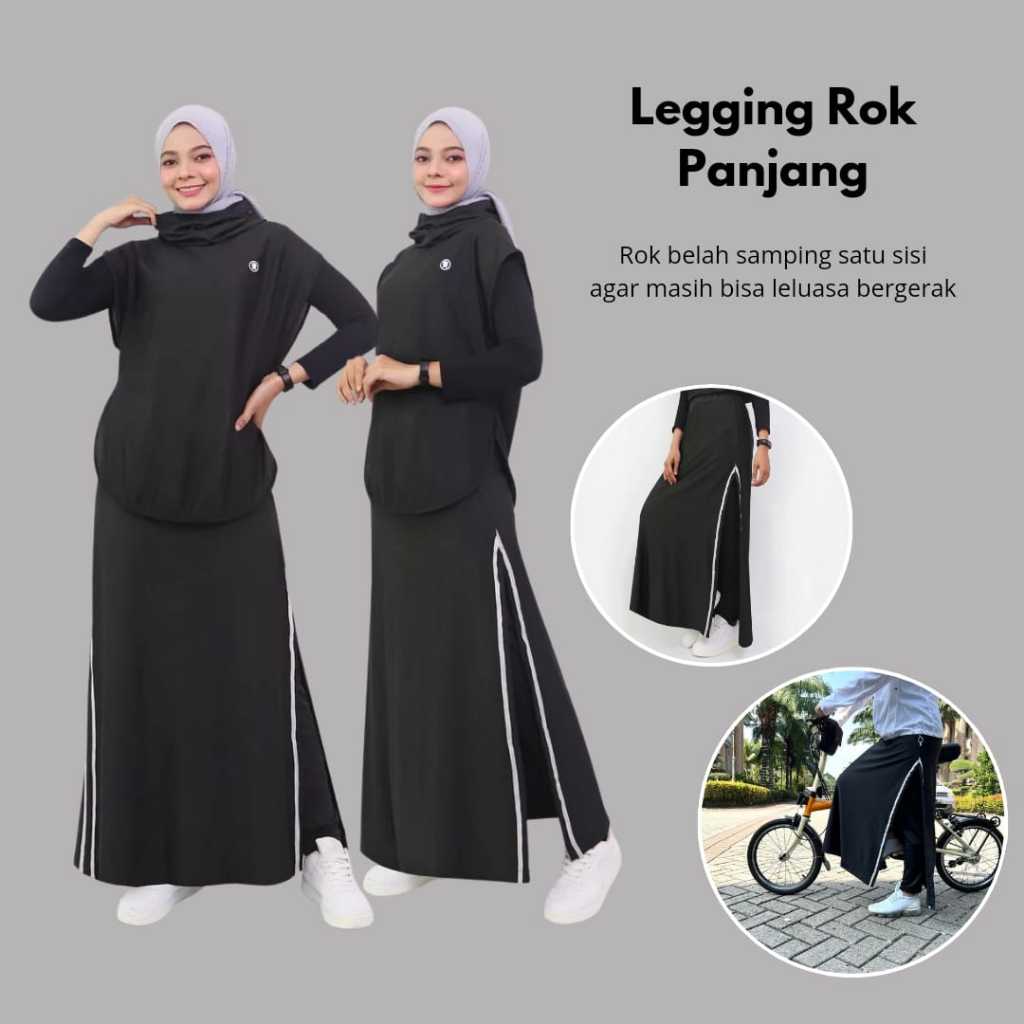 Legging Rok Panjang Syari Belah Samping Long Skirt Sport Muslimah untuk Olahraga Lari Bersepeda Sena