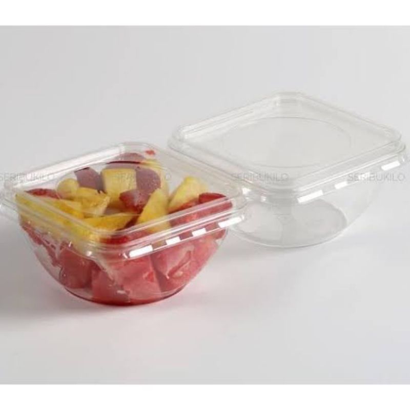 Mika Dessert Salad Buah Plastik TS-01 - Tray Mangkok Kotak Buah Bening 500ml