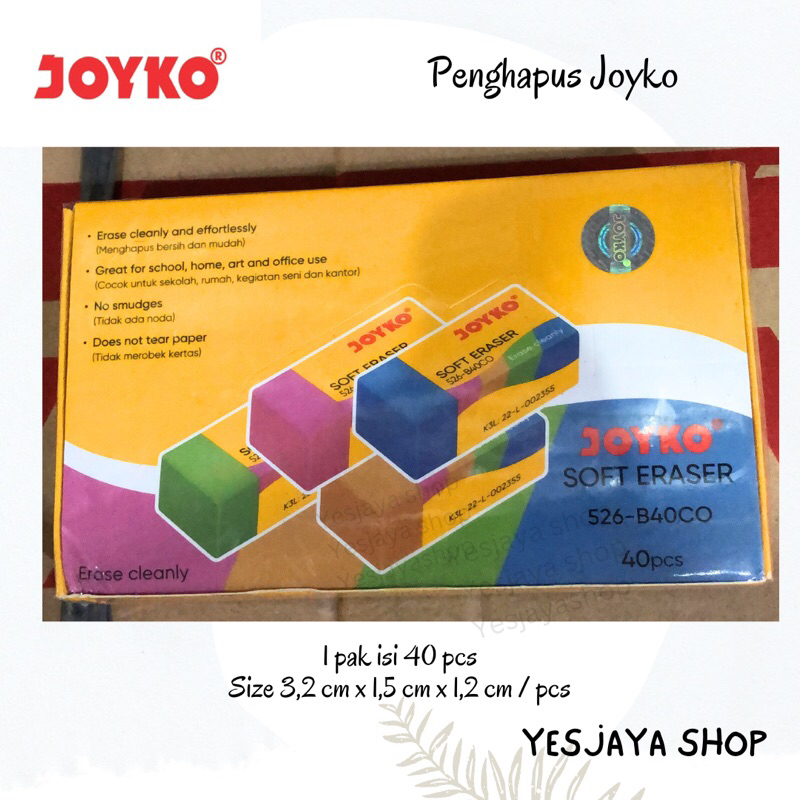 

{1 pak = 40 pcs} Penghapus Joyko Warna 526-B40CO
