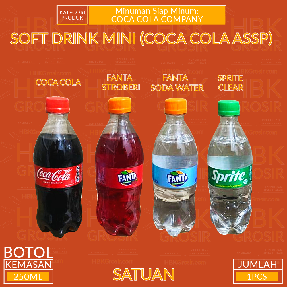 

Aneka Soft Drink Coca Cola ASSP Mini-Sized Botol 250ML [HBK GROSIR - Hemat Beragam Komplit]