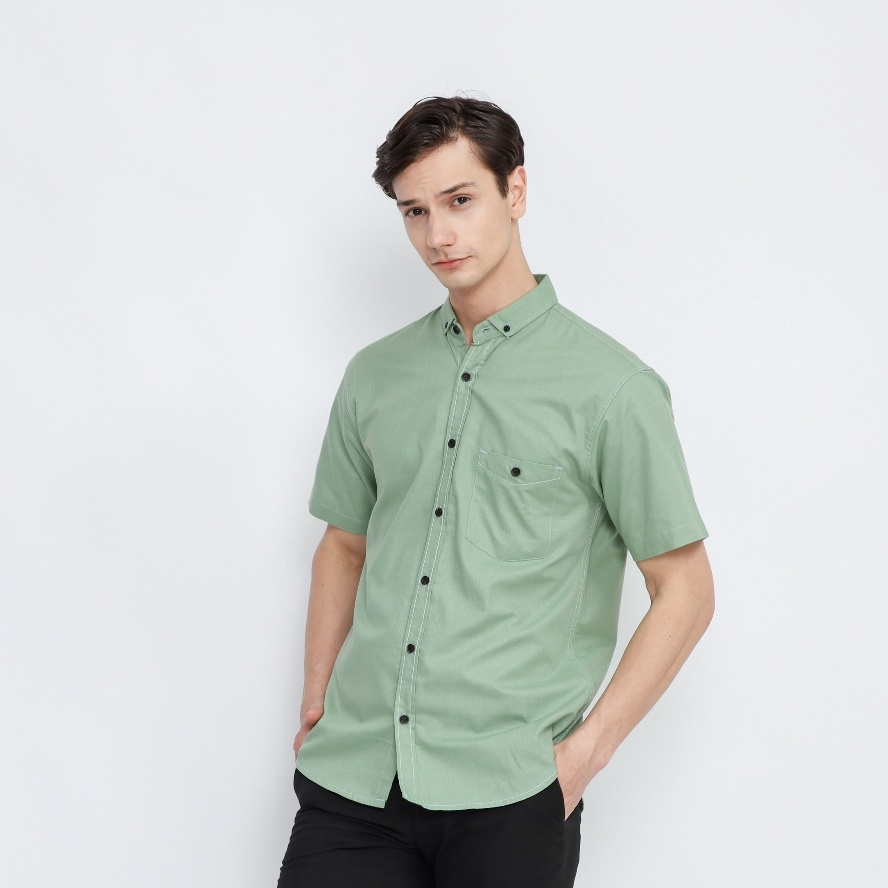 Harga Spesial Kemeja Polos Pria Lengan Pendek Warna Sage Green  Kemeja Pria Sage Green Slimfit High 