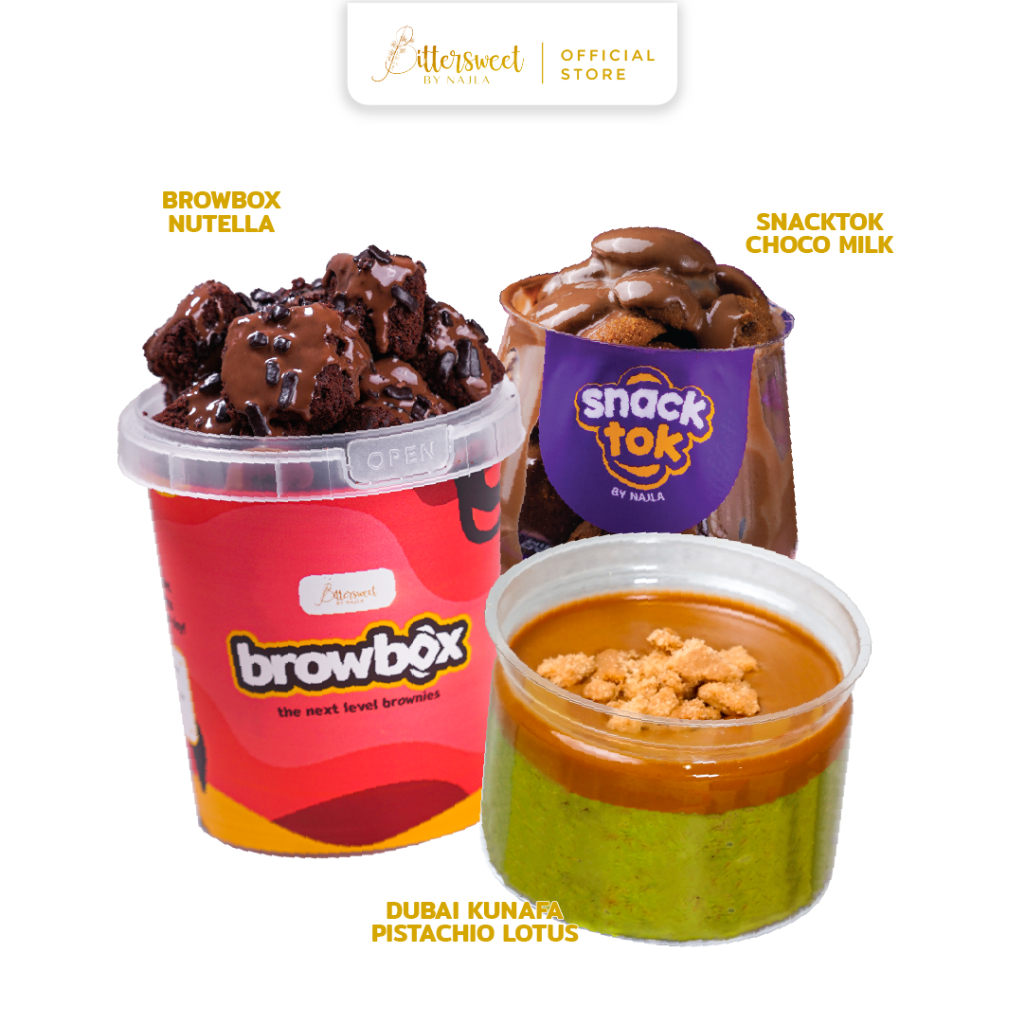 

Browbox Nutella + Dubai Kunafa Pistachio Lotus + Snacktok Full Cookies Choco Milk