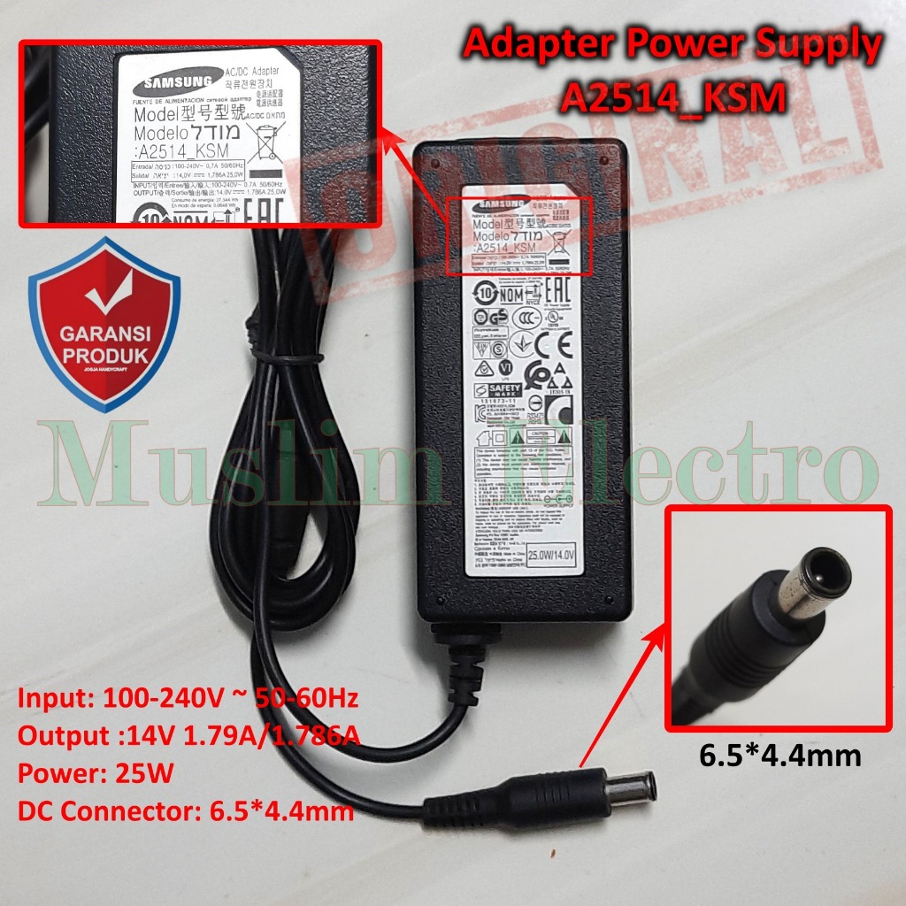 AC/DC Adaptor Monitor Samsung LS19C150F Atau LED TV Monitor A2514_KSM 25W 14V