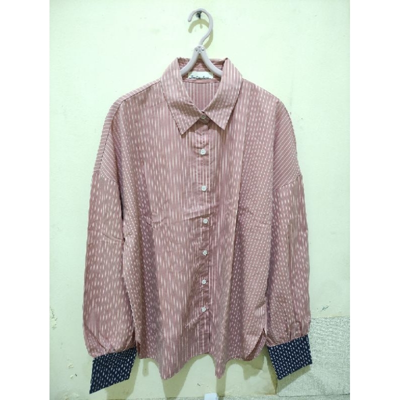 preloved kemeja salur pink
