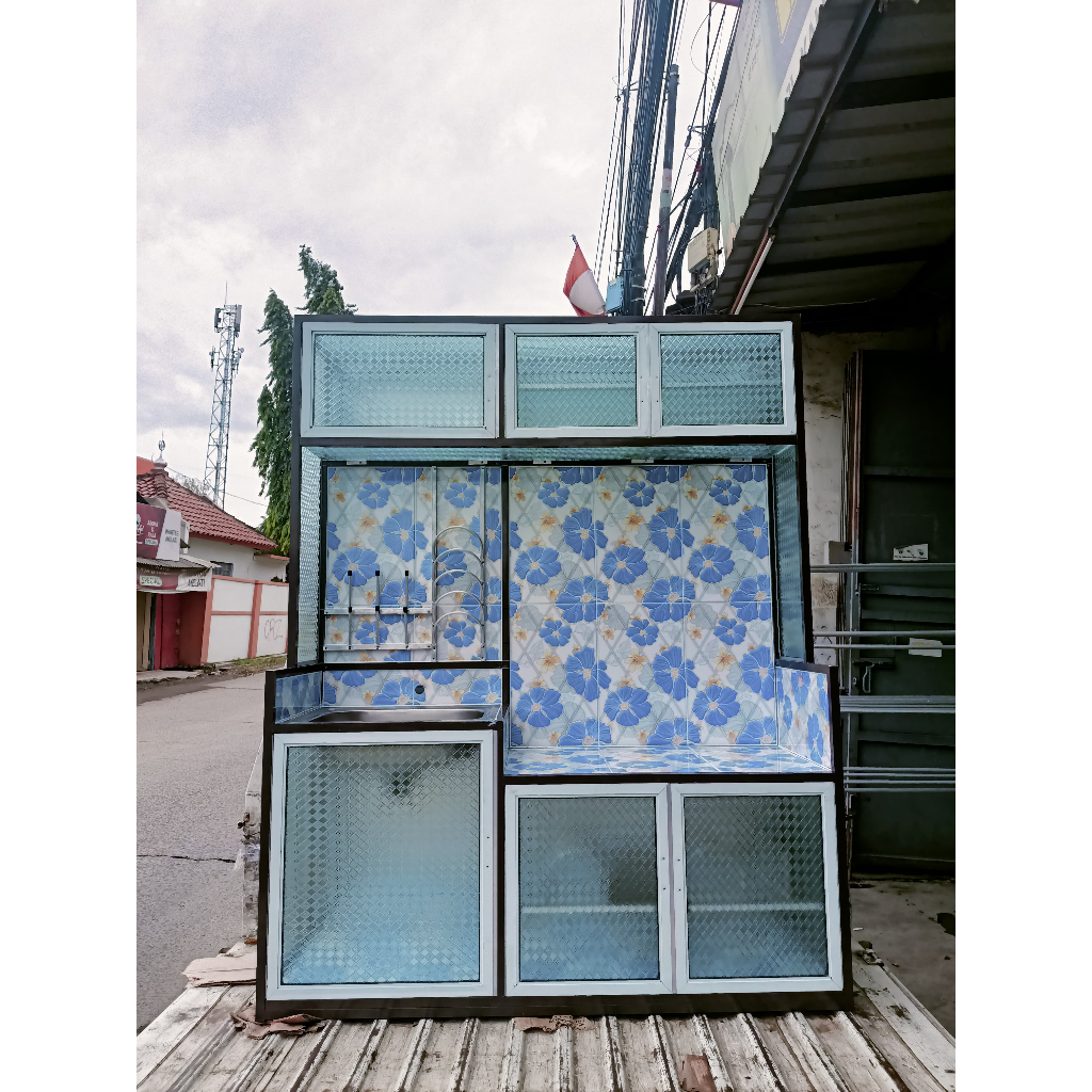 130*45*165 kitchen set 3 pintu tiang alumunium holo/kitchen set/rak dapur/lemari piring/kitchen set 