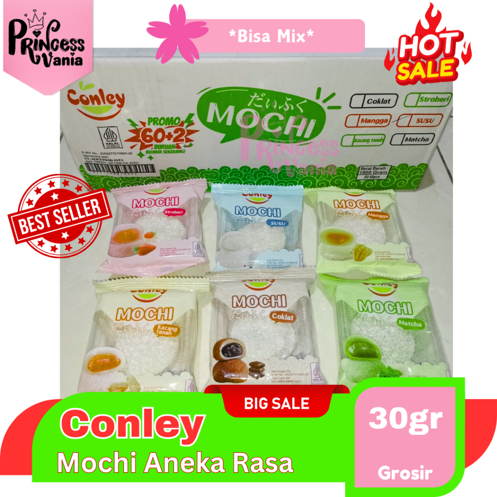 

1 DUS CONLEY MOCHI ANEKA RASA KEMASAN MINI ISI 60X30GR KUE VIRAL KENYAL LEMBUT