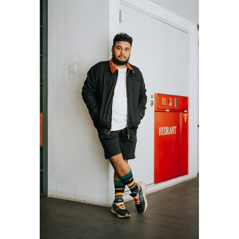 Fatgoods work jaket boxy Jumbo Pria black cotton Twill