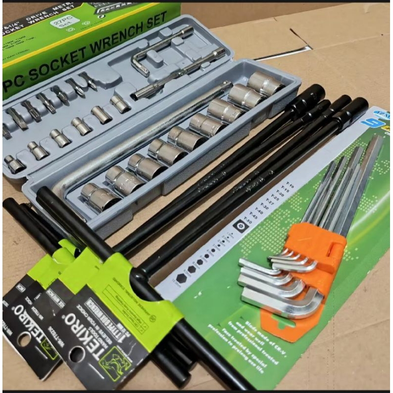 KUNCI SOK 27 Pcs + Kunci L Set 9Pcs + kunci T SET tekiro 8,10,12,14 mm BISA COD/ kunci shock set tek