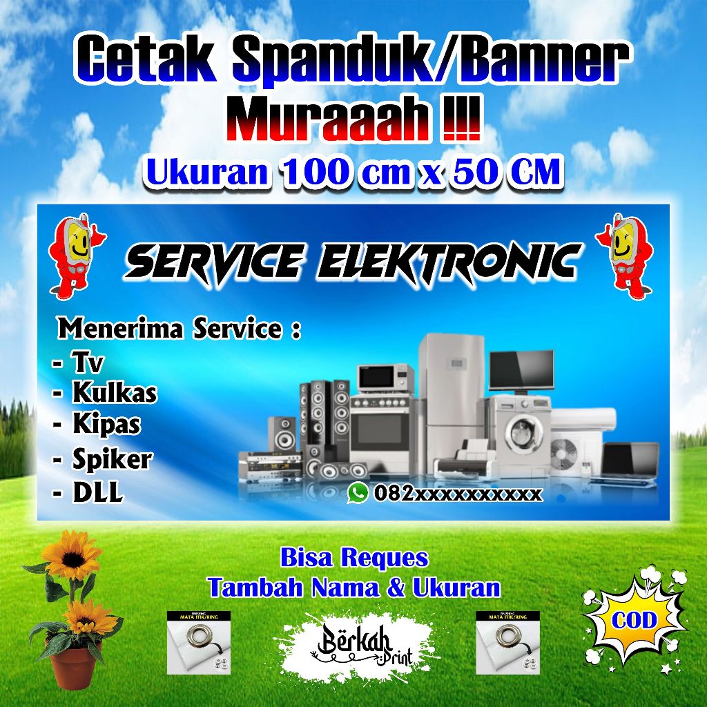 Spanduk Banner Service Elektronik Ukuran 100 cm x 60 cm