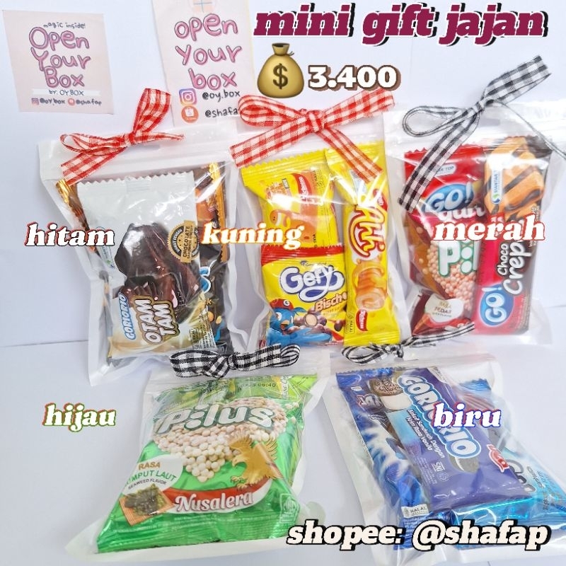 

Mini Gift Mini Jajan Mini Snack / Jajan Ultah / Jajan Sedekah / KADO MURAH / HAMPERS WISUDA / SNACK GIFT / KADO ULTAH / Snack Ultah