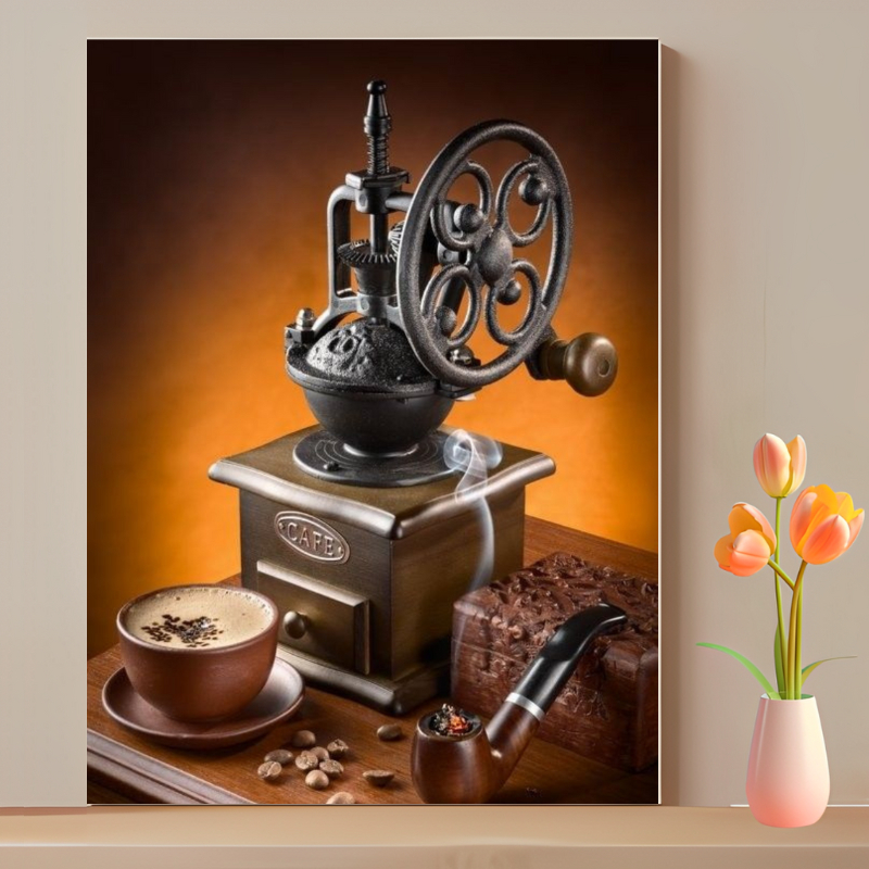 Poster Gambar Mesin Giling Kopi Hiasan Dinding Bahan MDF Gb8