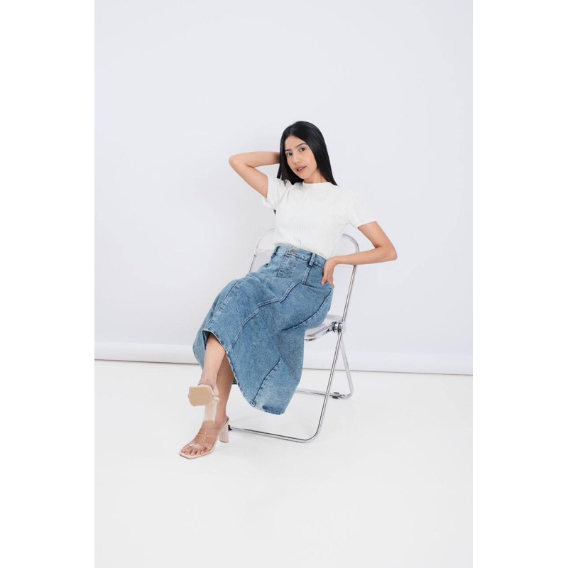 HIGHWAIST ROK SLIT JEANS PANJANG || ROK PANJANG WANITA || ROK JEANS