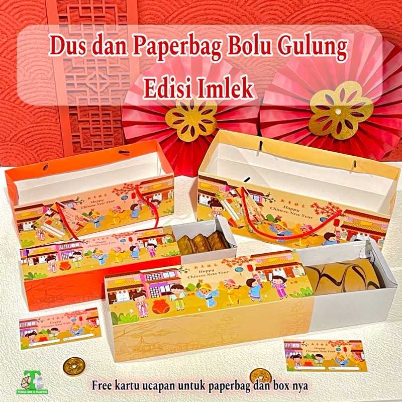

Dus Bolu Gulung Imlek Model Sliding | Dus Bolu Gong Xi Fa Cai | Box Hampers Bolu Imlek