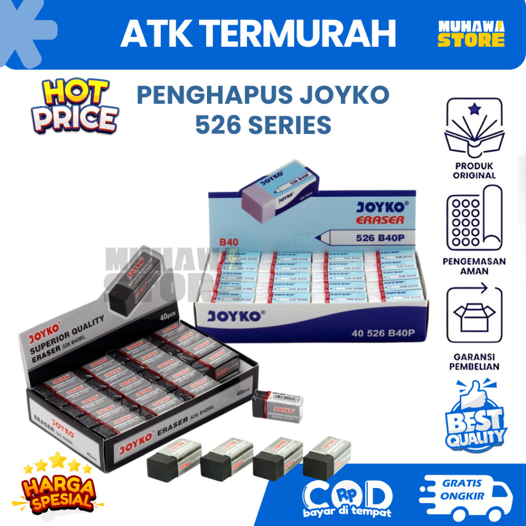 

1 PACK Penghapus Joyko 526 B40BL Hitam / 526 B40P Putih 1 Pak 40 pcs Penghapus Karet
