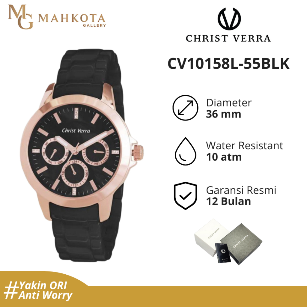 Jam Tangan Wanita Christ Verra CV10158L-55BLK Chronograph Aktif Strap Keramik Original Bergaransi