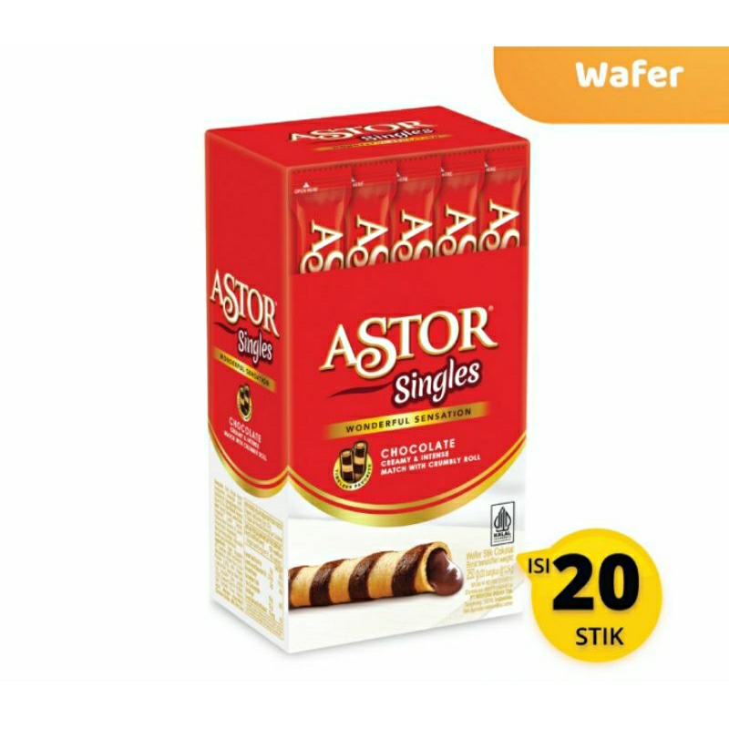 

Astor singles wafer stik cokelat isi 20 bungkus @14g