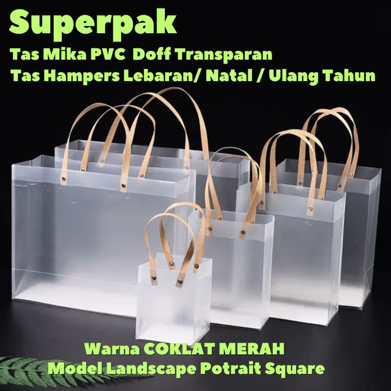 

Tas Goodie Bag Souvenir Hampers Ulang Tahun Lebaran Imlek Natal / Tas Mika PVC DOFF TRANSPARAN Premium