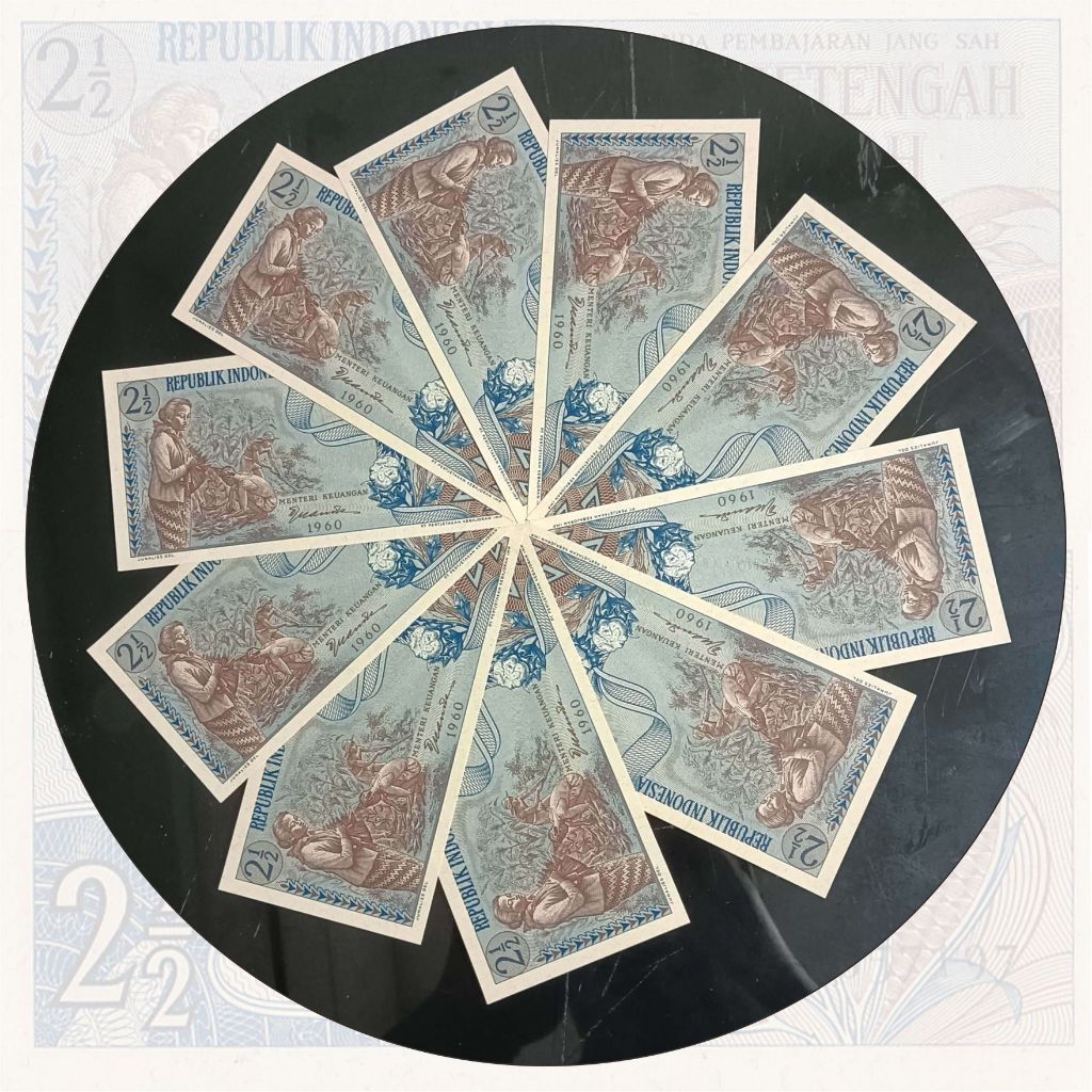 # Paket 10 lembar nomer seri urut - Uang kuno 2½ rupiah tahun 1960 seri Sandang Pangan