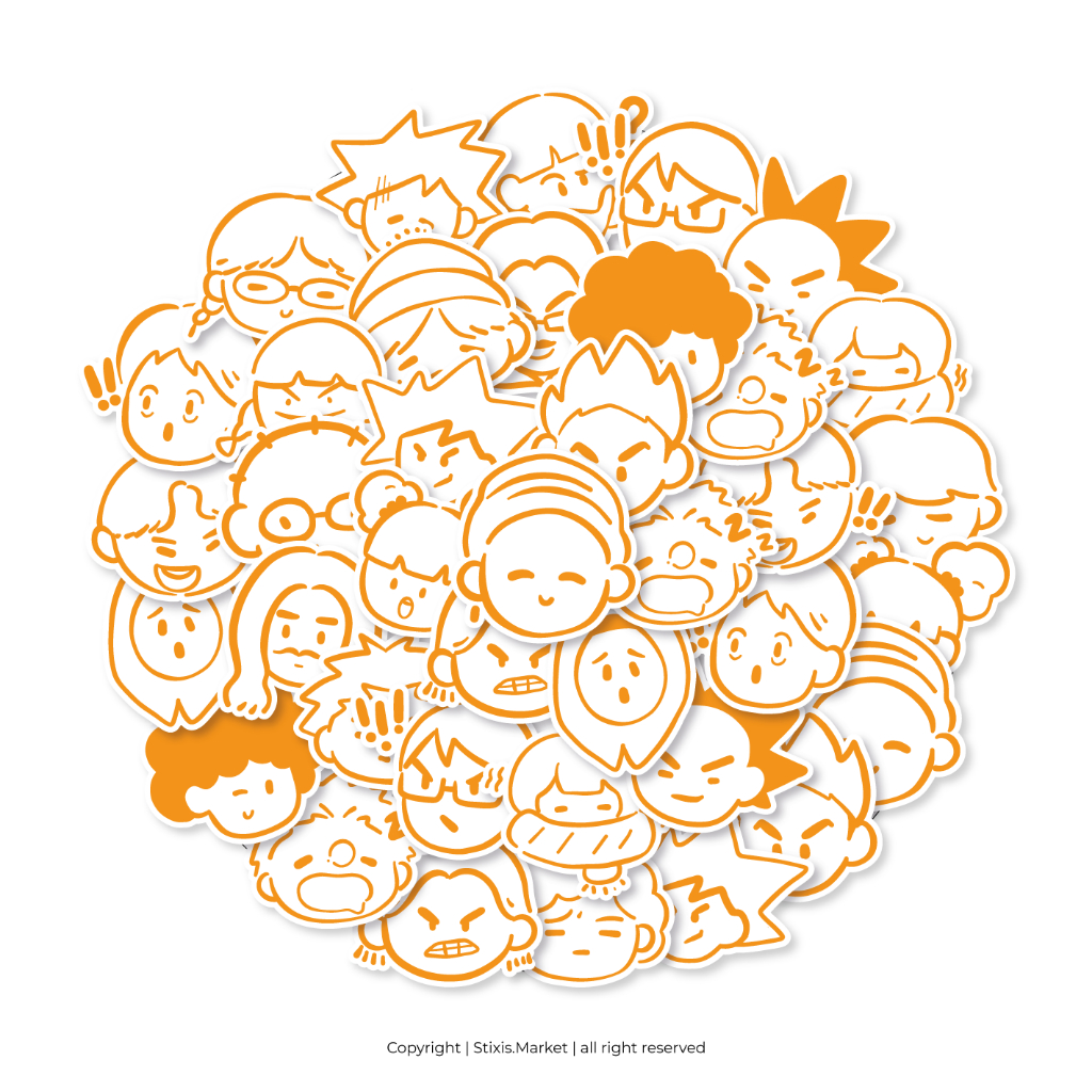 

[READY] STICKER PACK | CUTE EMOJI DOODLE LINE | 72 PCS | KISSCUT | WATERPROFF | STIXIS.MARKET