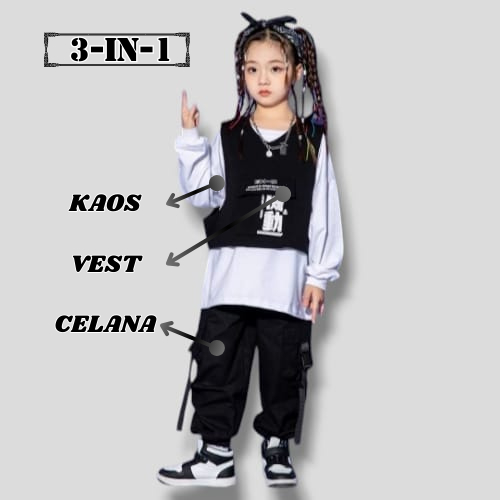 JOAN Setelan Baju Dance Anak Perempuan Korea  3in1 Usia 2-14 Tahun LITTLE ROOM KIDS