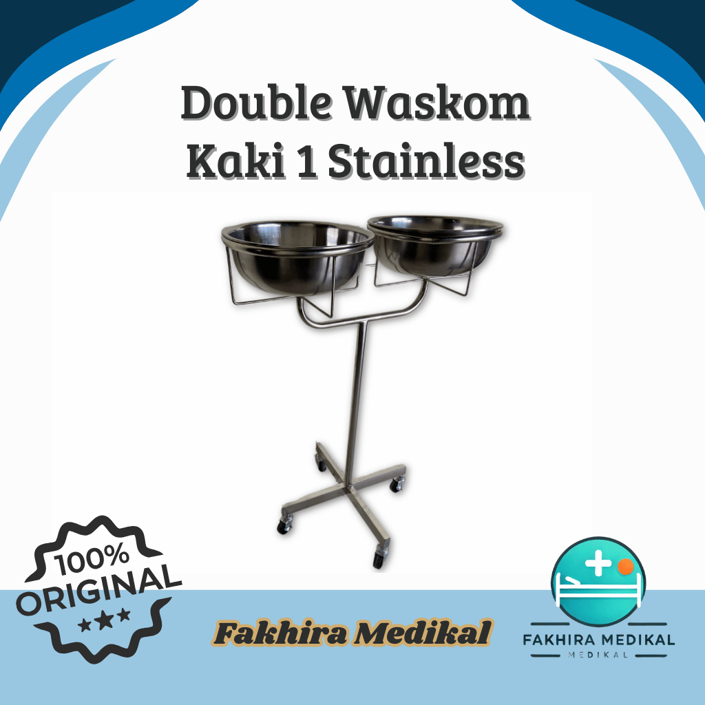 Baskom Kaki Besi & Stainless - Standing Waskom Double untuk Perawatan Pasien
