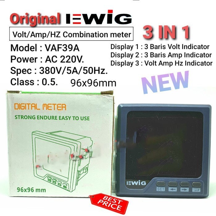 Digital Multi Meter New Volt Amp HZ VAF39A 96 X96mm EWIG