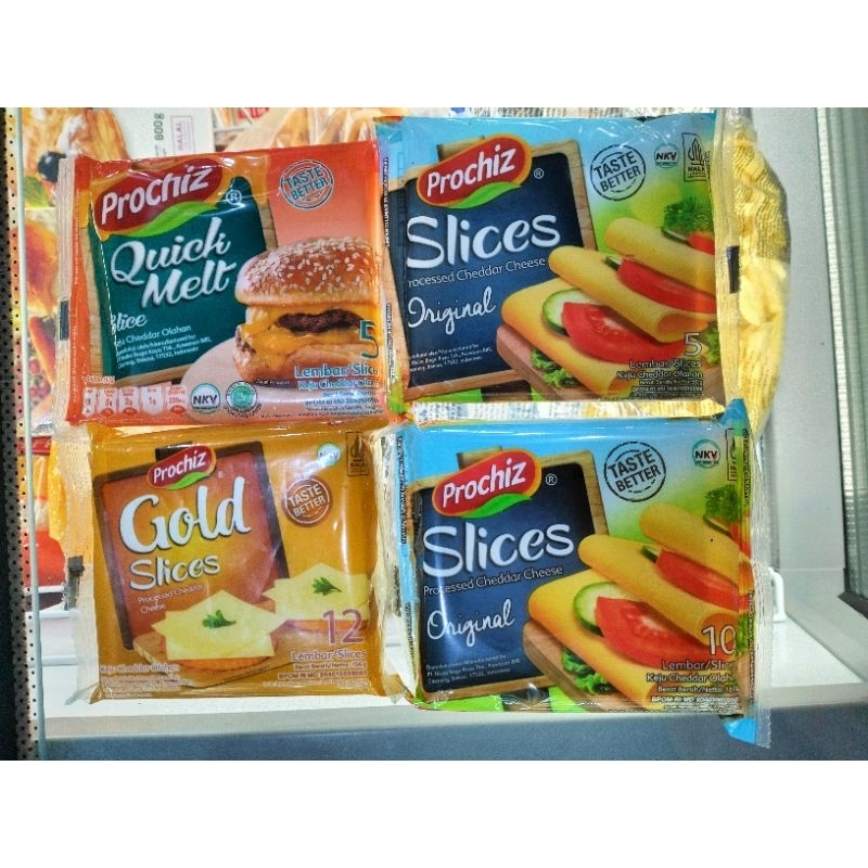 

Prochiz Slice Processed Cheddar Cheese Keju Cheddar Olahan Lembaran Lokal HALAL