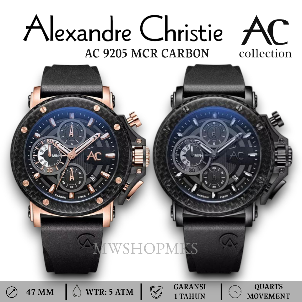 Jam Pria Alexandre Christie AC9205 AC 9205 MCR Carbon Rubber Strap Original Garansi Resmi Alexander 