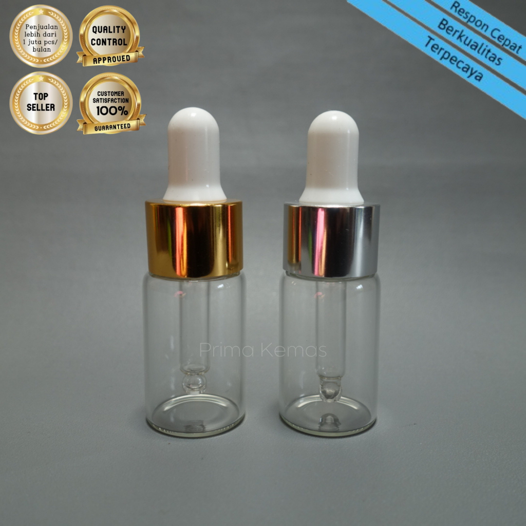 Botol kaca pipet 10 ml - botol serum - Botol Kaca Clear 10 ml Pipet Ring Silver/ Gold