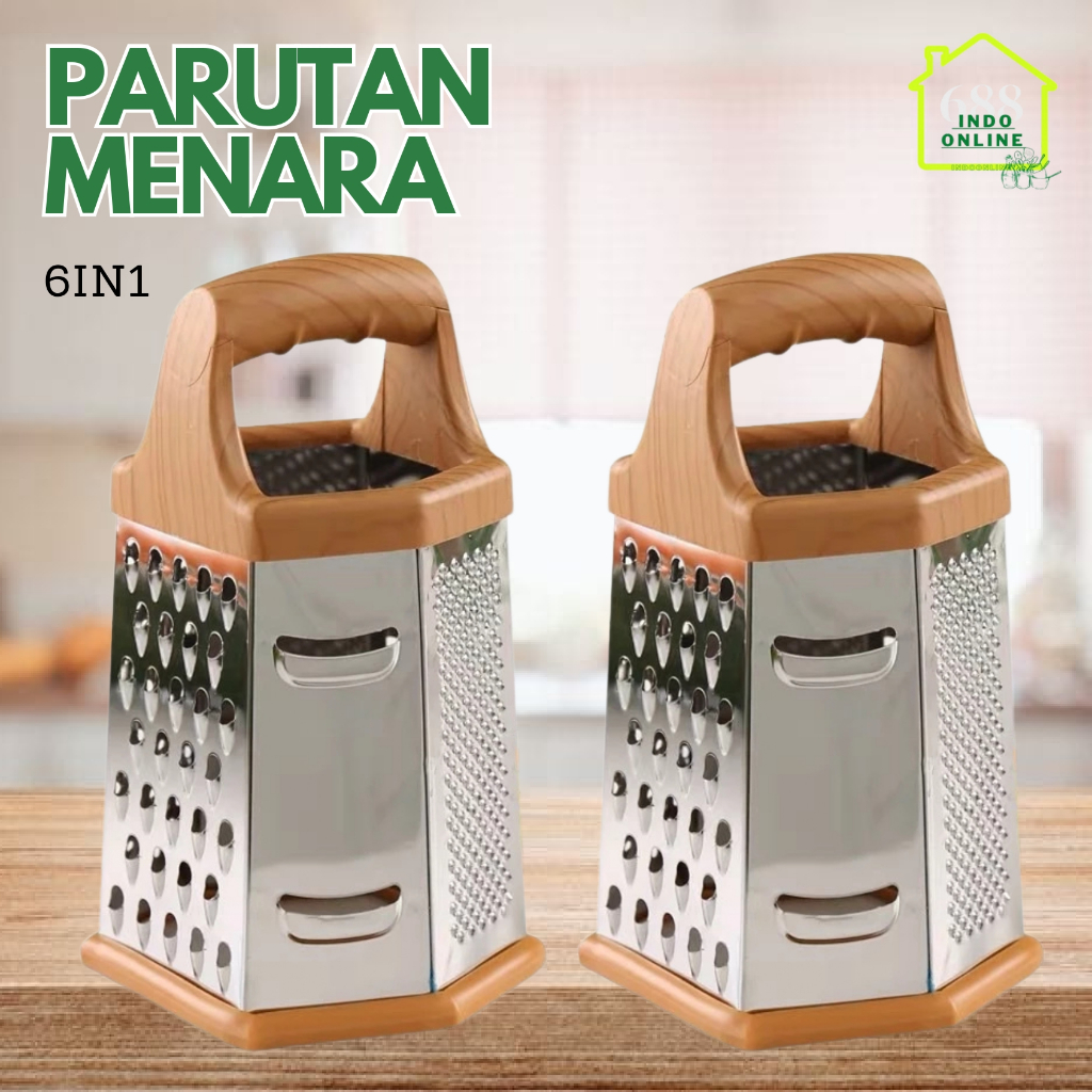 INDOLINE - PARUTAN MENARA 6 IN 1 GAGANG KAYU - PARUTAN SERBAGUNA STAINLESS 6 SISI - PARUTAN WORTEL T