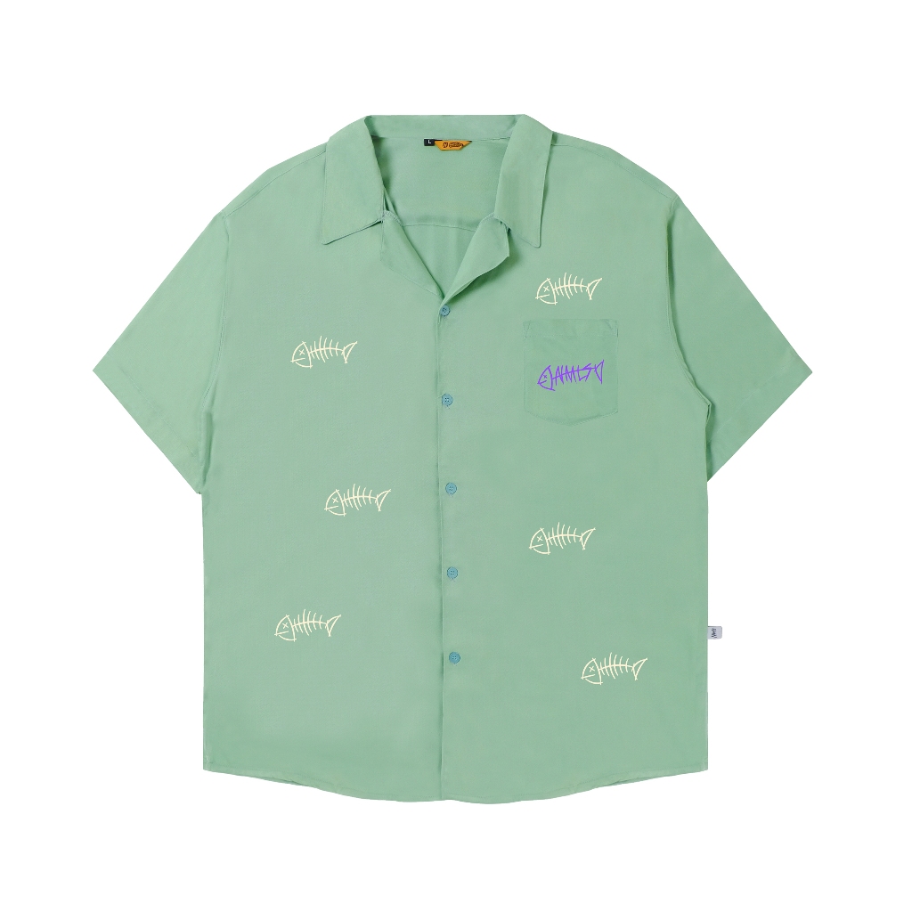 Shirt/Kemeja Sage Green Fish Bone Rayon Free Sticker Nameless Society