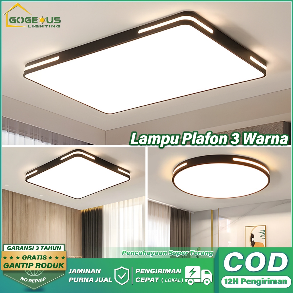 Lampu Plafon Minimalis Modern Gaya Bulat Pvc 36Watt LED 3 Warna Lampu Plafon Ruang Tamu Kamar Remote