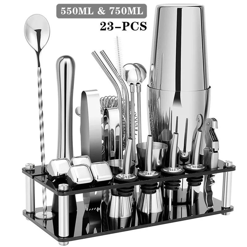 

Bartender set/boston shaker/23 in 1 paket lengkap cocktail shaker stainless barista/barista bar set tools