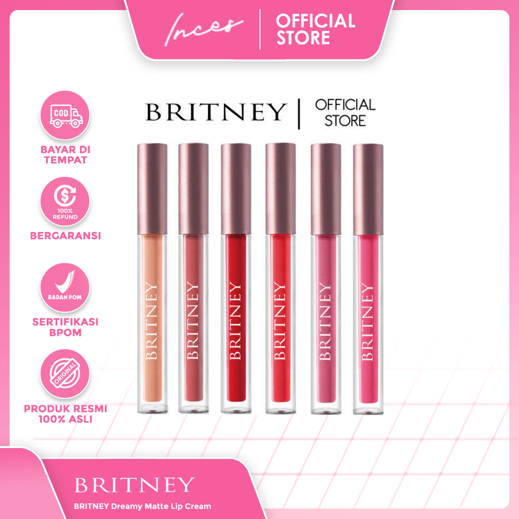 𝓲𝓷𝓬𝓮𝓼 - BRITNEY Dreamy Matte Lip Cream | 01 Innocent | 02 Popular | 03 Diva | 04 Playful | 05 Sweet 