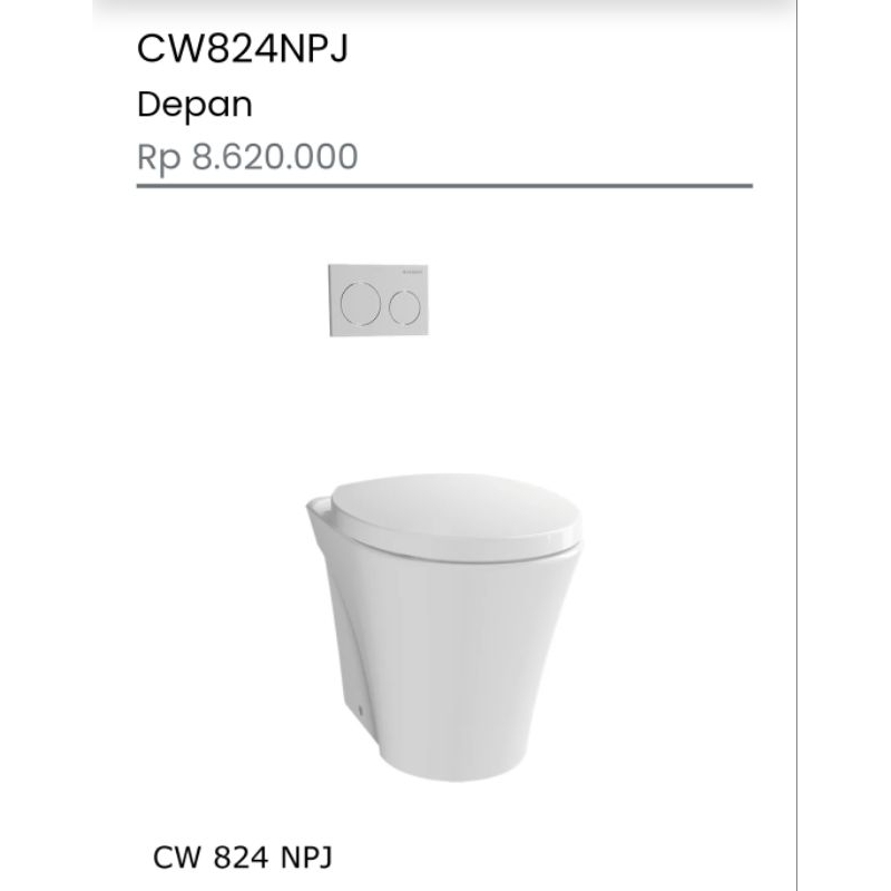 Closet Kloset duduk TOTO Single Bowl Wall Face Toilet Kualitas1 Grade A CW824NPJ