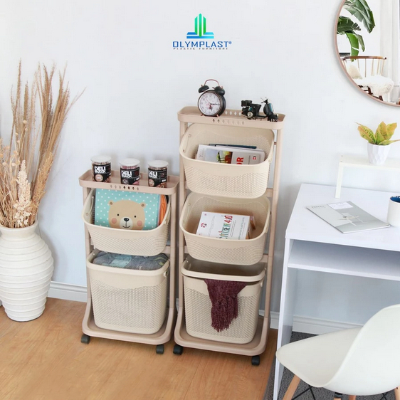 Keranjang Laundry 3 Susun Roda / Rak 3 Susun Plastik Olymplast Flexyble Trolley OFT 03